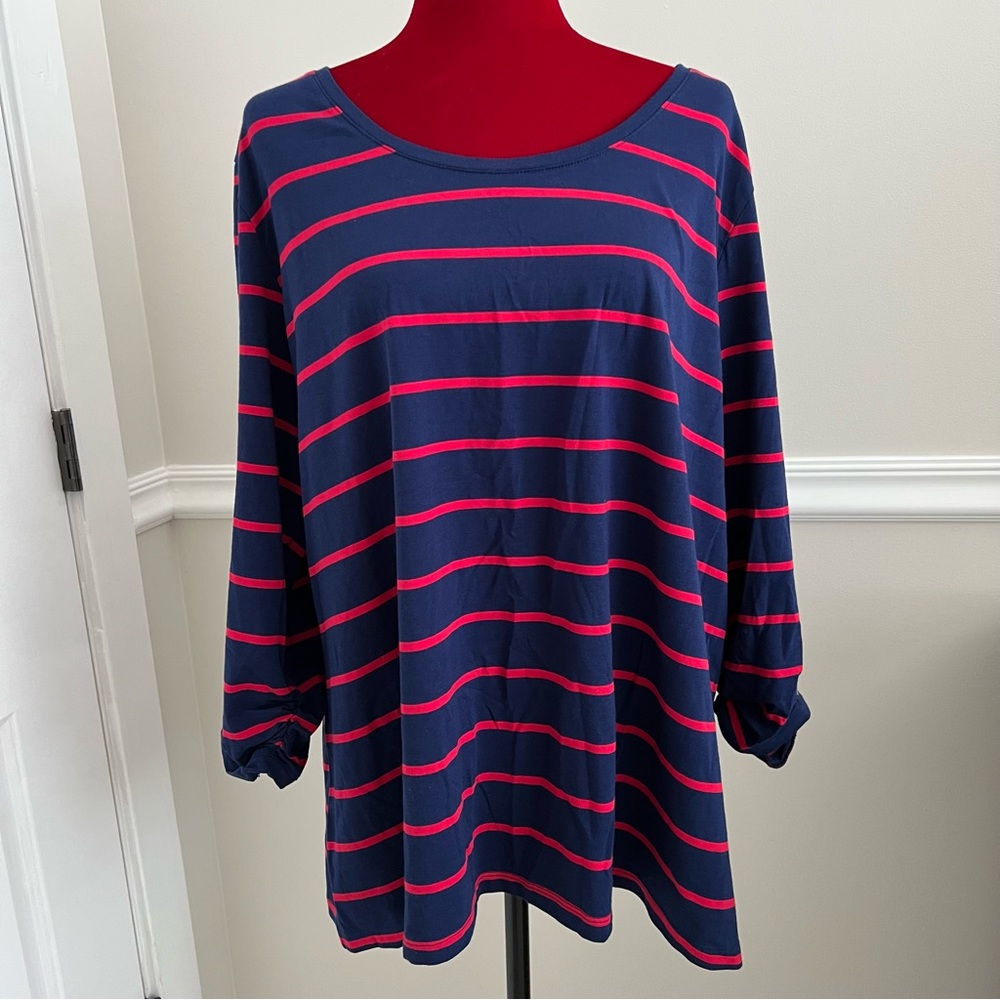Susan Graver Weekend yarn dyed striped stretch cotton modal top